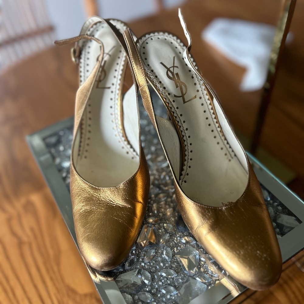 YSL Vintage Gold Slingback - Picture 5 of 11